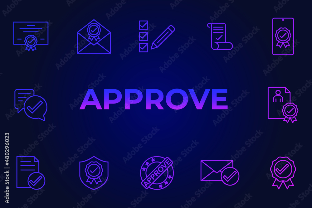 Poster set of approve icon. approve pack symbol template for graphic and web design collection logo vector 