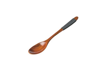 Handmade dark wood spoon isolated on a white background.