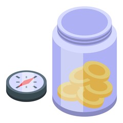 Retirement travel money icon isometric vector. Old man. Happy person