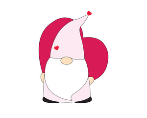 Cute gnome holds a big heart on his back graphic design