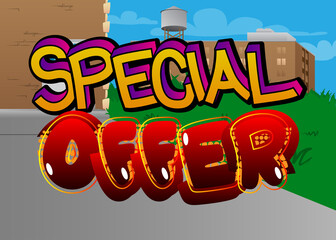 Special Offer text. Comic book word on abstract background. Retro pop art style illustration. Sale, shopping, shop retail business concept.