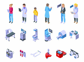 Medical examination icons set isometric vector. Health check. Medical test