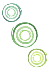 水彩筆書きで描いた緑色の円　３個セット