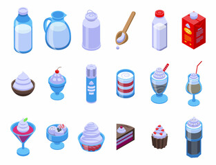 Cream milk icons set isometric vector. Liquid cream. Yogurt drop