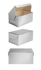 Silver color paper box isolated on white with clipping path