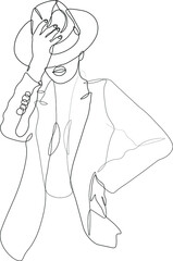 Art sketch black line of a beautiful woman person in a hat