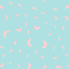 Seamless pattern with arcs. Abstract geometric pattern with pink arcs on a blue background. Random, chaotic pastel background with cute spots.