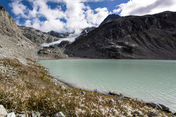 Beautiful view from Wedgemont Lake hike in British Columbia, Canada. View of mountains, glaciers,...