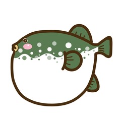 海のいきもの　 かわいいイラスト素材　魚のフグ
