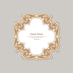 Baroque frame decor. Detailed rich ornament graphic line art. Vector illustration in beige colors