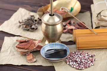 Chinese medicinal materials scene on the table