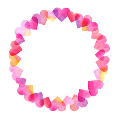 水彩ハートの丸いフレーム