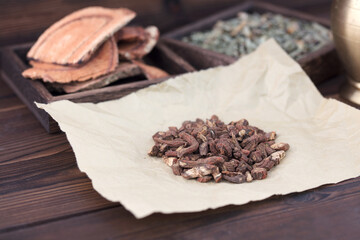 Chinese herbal medicine salvia on grass paper