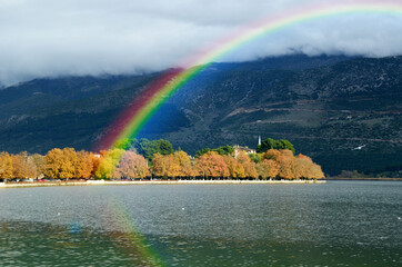ioannina rainbow in autumn season