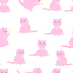Pink cats in different poses. Vector seamless pattern.