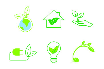 premium icon set of eco world, green world, green environment, plant growing, plant on the palm of the hand, eco-energy, green energy, help me grow, little plant icon set vector illustration