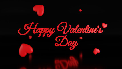 Happy valentines day 3d text with Red heart and black glossy background