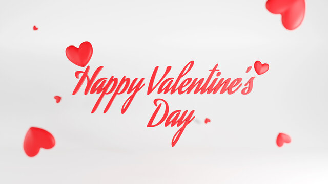 Happy valentines day 3d text with red heart and white background