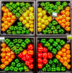 Edible bell pepper fruit, hollow, elongated and green, red or yellow, inside which there are flat white or yellow seeds
