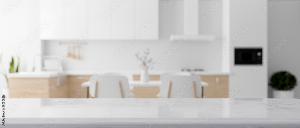 Poster empty space for product display on a kitchen countertop
