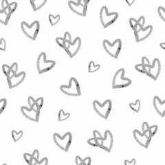 seamless doodle grey hand draw heart pattern on white background , kids pattern