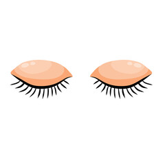 Two Closed eye. Detail of face. Eyelid with eyelashes. Flat cartoon illustration isolated on white background