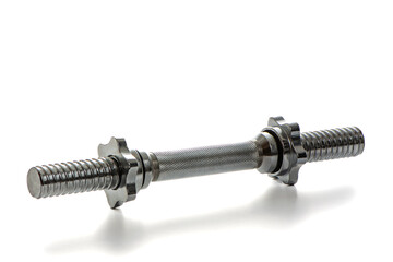 Fototapeta premium metal neck for dumbbells in disassembled form on a white isolated background