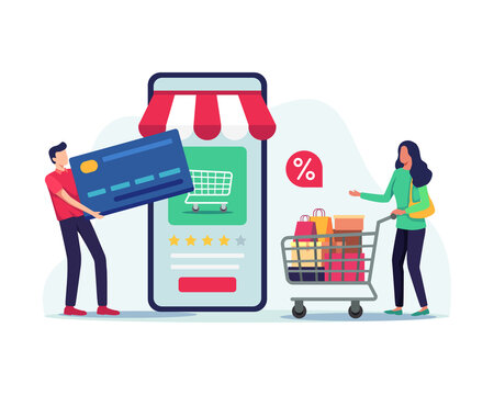 Concept illustration of Shopping and payments by mobile