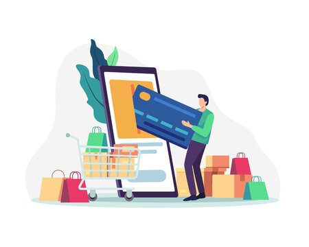 Concept illustration of Shopping and payments by mobile