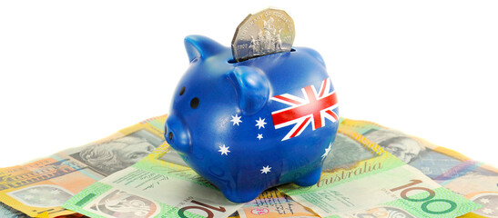 Australian Money with Piggy Bank for saving, spending or end of financial year sale. Sized to fit...