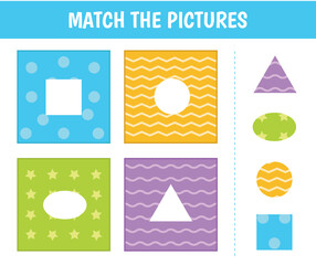 Sorting children educational game. Match of objects and geometric shapes: circle, oval, square, triangle. The Learning of geometric shapes and colors.