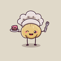 cute garlic cooking cake. chef character kawai