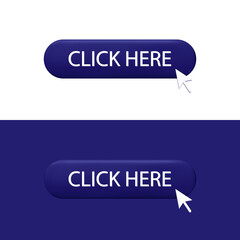 3d Click here icon. A selection button to join or go to the site. Cursor, arrow for registration. Pointer to click, press, or send a request. The action is to touch, apply, further, learn more. Vector