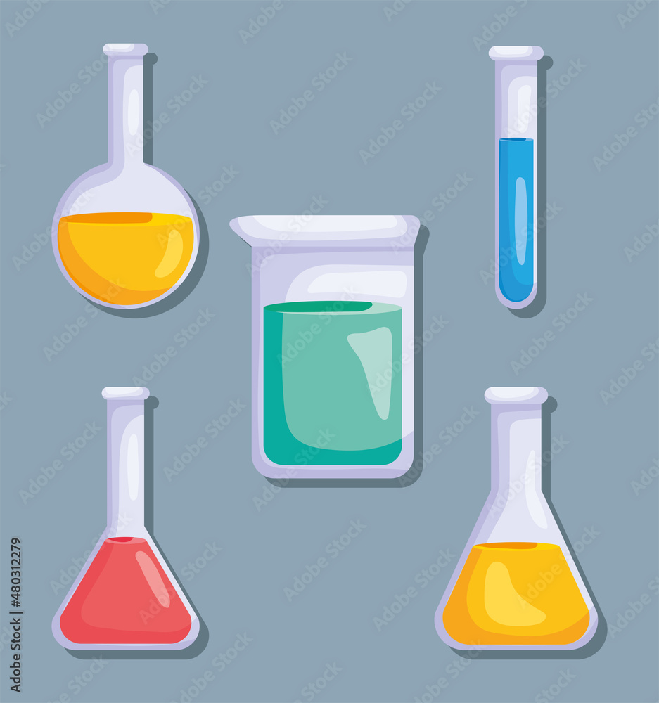 Poster lab flasks icon set