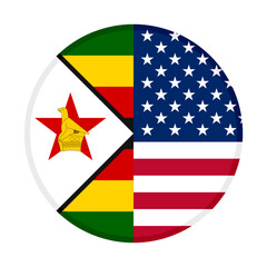 round icon with zimbabwe and usa flags. vector illustration isolated on white background