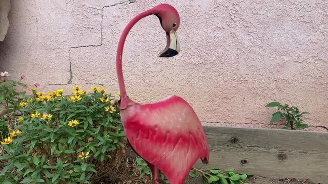 flamingo garden decoration with flowers