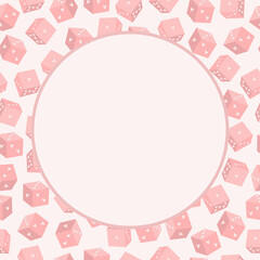 Vector cute illustration. Playing dice in Valentine's Day stylization. Dice with hearts. Made by a circle-shaped frame.