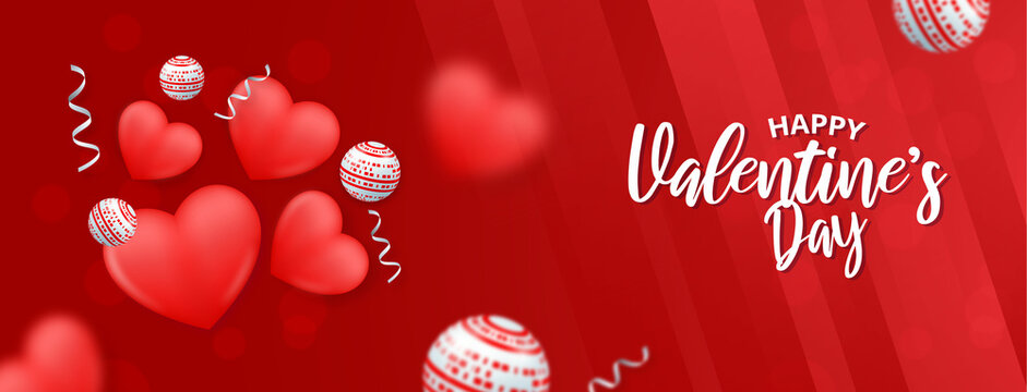 Happy Valentines Day Cover Design Template With Creative 3D Heart Shape and White Marble. Vector Illustrations 