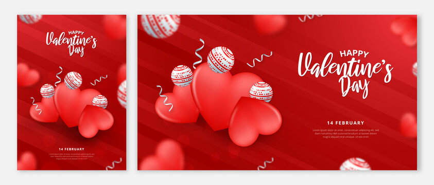 Creative Flyer And Banner Design For Happy Valentines Day. Valentine Day Background With Vector Illustrations