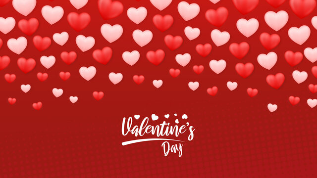 Happy Valentine's Day Banner With Airy Love Shape Balloon. Vector Illustrations