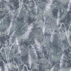 Watercolor seamless pattern with branches. Ears of wheat. Herbs,flowers, grass. spikelet, branch. Spikelet of wheat, cereal plants. grass silhouettes. abstract splash of paint.