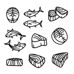 Tuna outline icons set