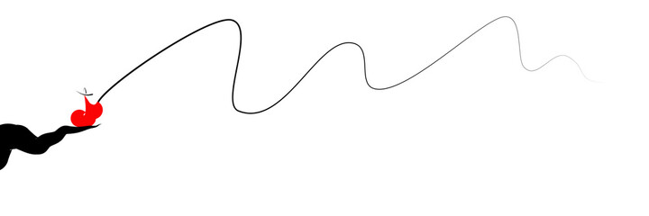 Artistic painting with brush patterns, white background, black lines, featured in red characters.  Used as a wall picture in the style of ancient China.  conveys loneliness and stability