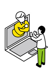 画面ごしに話す二人　飛び出す相手