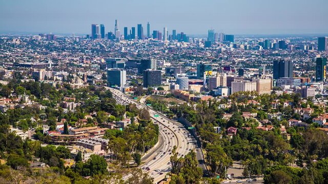 LOS ANGELES, HOLLYWOOD, USA &ndash; MAY 29, 2020: Uhd 4k Timelapse of Panoramic view of Los Angeles, California, USA