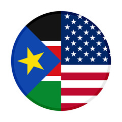round icon with south sudan and usa flags. vector illustration isolated on white background