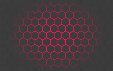 Abstract Dark and Red of futuristic surface hexagon pattern with light rays. 3D Rendering. made of black hexagons of different height with blue and cyan light. Technology Sci-Fi background. red light 