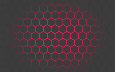 Abstract Dark and Red of futuristic surface hexagon pattern with light rays. 3D Rendering. made of black hexagons of different height with blue and cyan light. Technology Sci-Fi background. red light 