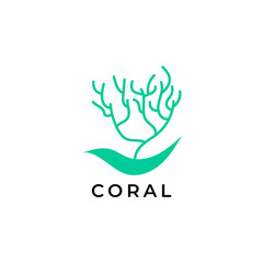 Coral reef logo design. Coral with stone vector design. Sea logotype