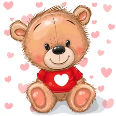 Fotobehang Teddy bear isolated on a heart background © reginast777